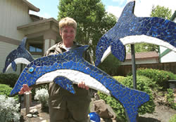 Tile Mosaic Dolphin yard and garden sculpture